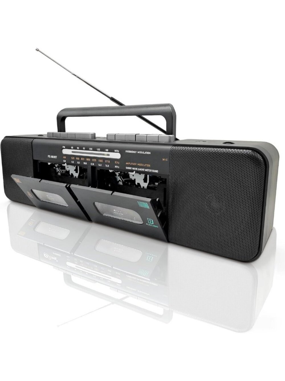 Vintage Dual Cassette Boombox, Bluetooth & 4-Band Radio, MP3 Converter, 7200mAh